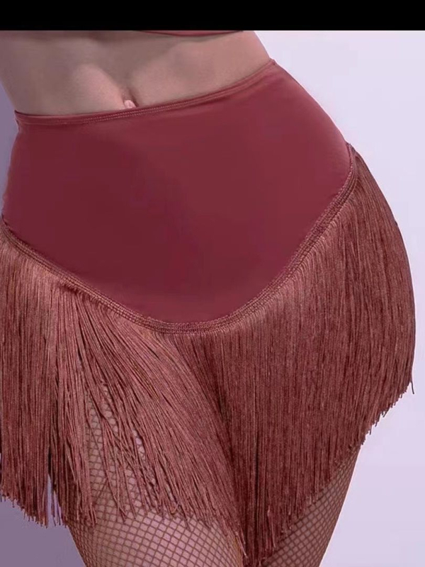 Latino plesna suknja-pantalone hibrid, visokim strukom s resicama, Milk Silk tkanina s 95% Spandex, za odrasle žene, sve sezone, za plesove trbuha, latino ples i nacionalni standardni ples