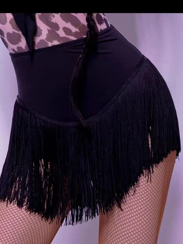 Latino plesna suknja-pantalone hibrid, visokim strukom s resicama, Milk Silk tkanina s 95% Spandex, za odrasle žene, sve sezone, za plesove trbuha, latino ples i nacionalni standardni ples