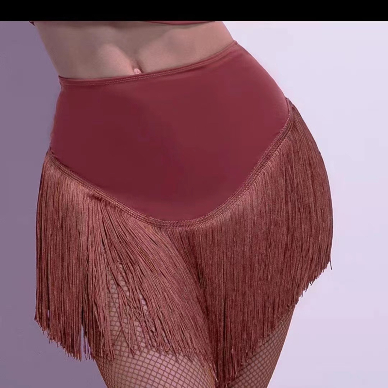 Latino plesna suknja-pantalone hibrid, visokim strukom s resicama, Milk Silk tkanina s 95% Spandex, za odrasle žene, sve sezone, za plesove trbuha, latino ples i nacionalni standardni ples