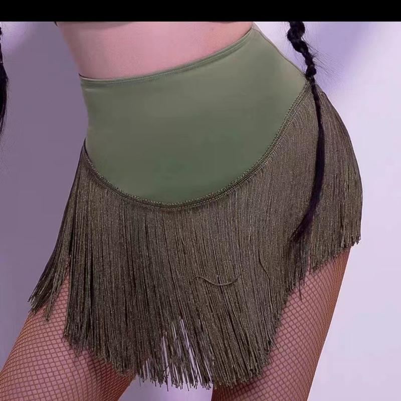 Latino plesna suknja-pantalone hibrid, visokim strukom s resicama, Milk Silk tkanina s 95% Spandex, za odrasle žene, sve sezone, za plesove trbuha, latino ples i nacionalni standardni ples