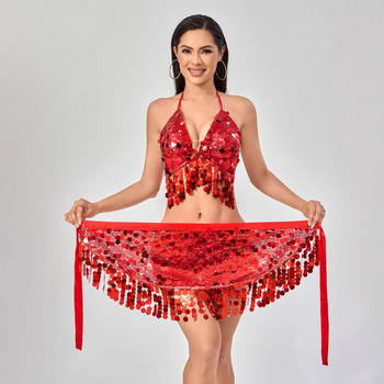 Pojas Belly Dance sa šljokicama i resicama za izvedbu — poliester, sadržaj 80–90%, sexy street style, ručna izrada