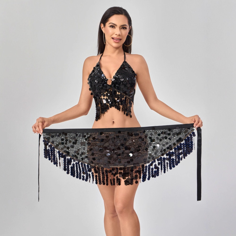 Pojas Belly Dance sa šljokicama i resicama za izvedbu — poliester, sadržaj 80–90%, sexy street style, ručna izrada