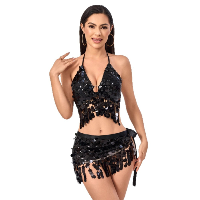 Pojas Belly Dance sa šljokicama i resicama za izvedbu — poliester, sadržaj 80–90%, sexy street style, ručna izrada