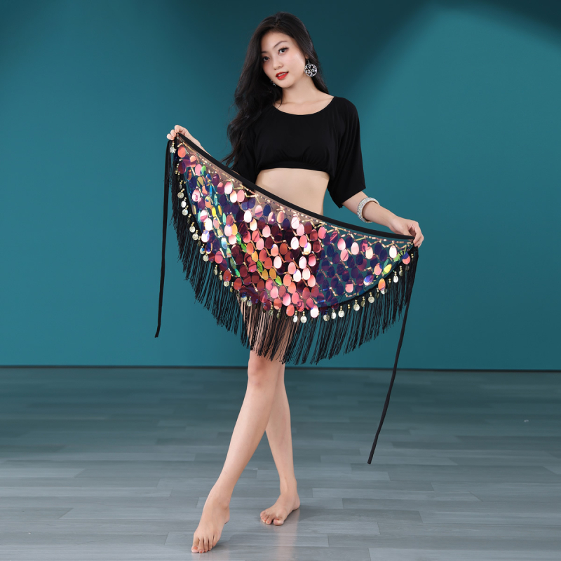 Pajettás csípő kendő és rövid szoknya – modern tánc jelmez nőknek, poliészter