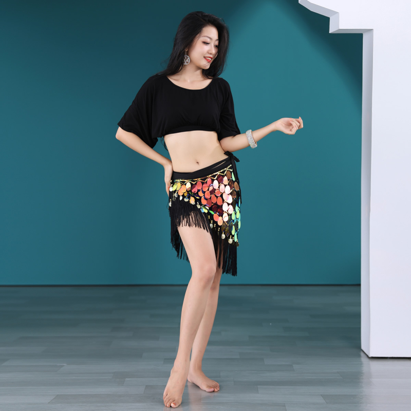 Pajettás csípő kendő és rövid szoknya – modern tánc jelmez nőknek, poliészter