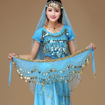 Индийски костюм за Belly Dance с колан от монети и златен кант, Corduroy плат, ленено съдържание, мъжки, танцово облекло