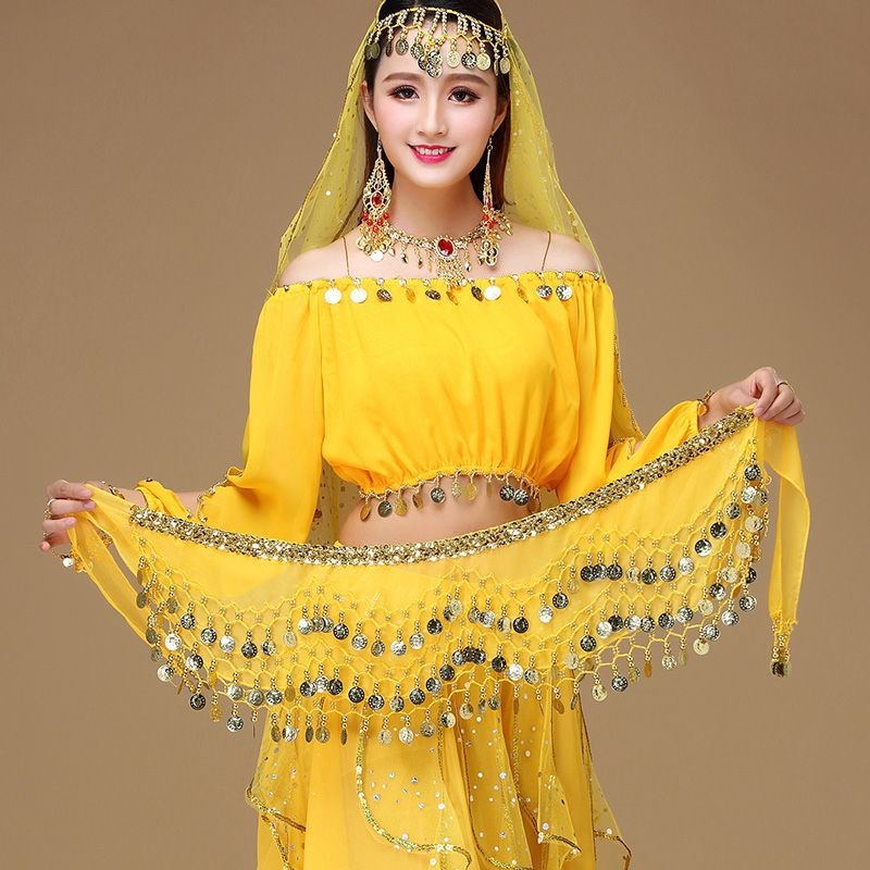 Индийски костюм за Belly Dance с колан от монети и златен кант, Corduroy плат, ленено съдържание, мъжки, танцово облекло