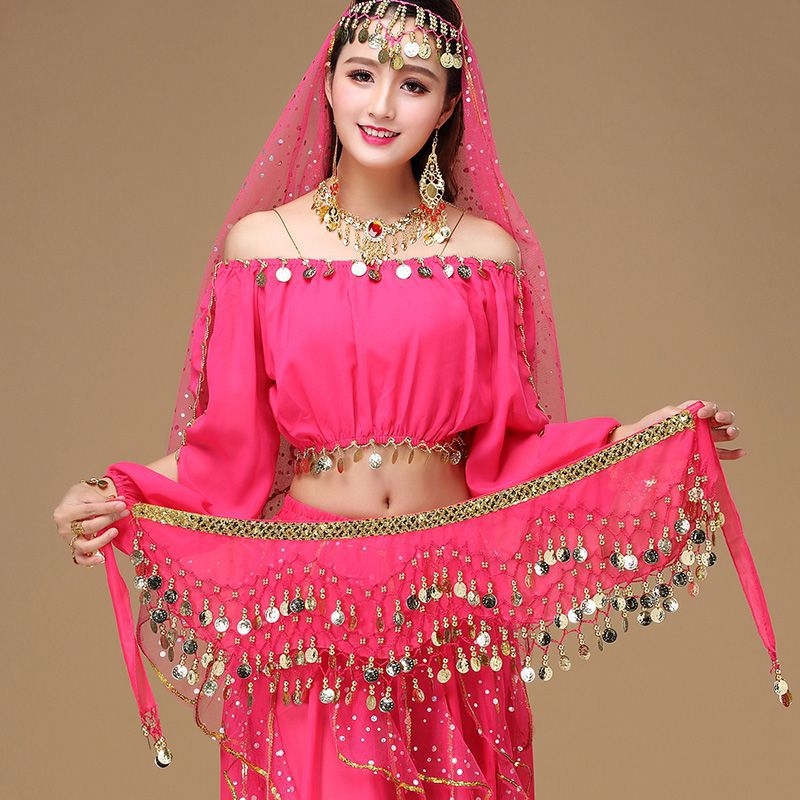 Индийски костюм за Belly Dance с колан от монети и златен кант, Corduroy плат, ленено съдържание, мъжки, танцово облекло