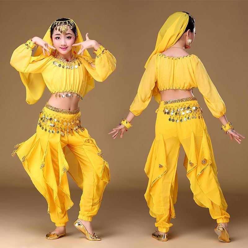 Индийски костюм за Belly Dance с колан от монети и златен кант, Corduroy плат, ленено съдържание, мъжки, танцово облекло