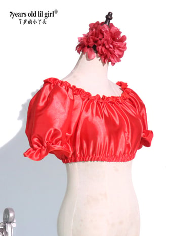 Top za ples trbuha za djevojčice, s puff rukavima, mekan snow silk materijal