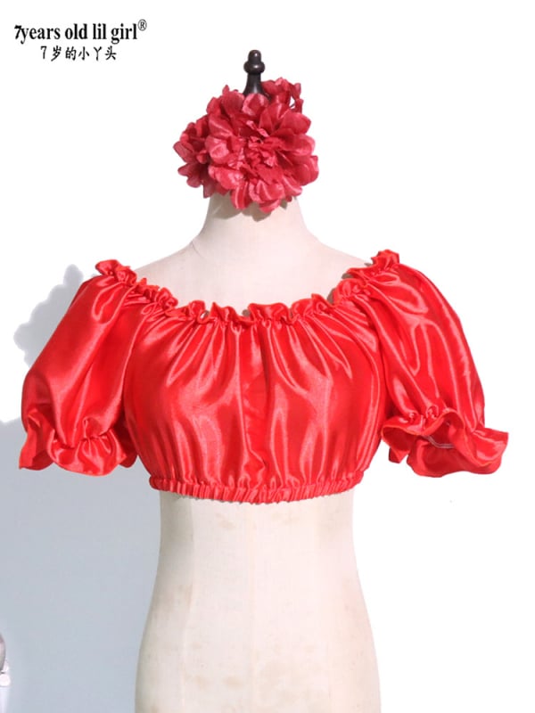 Top za ples trbuha za djevojčice, s puff rukavima, mekan snow silk materijal