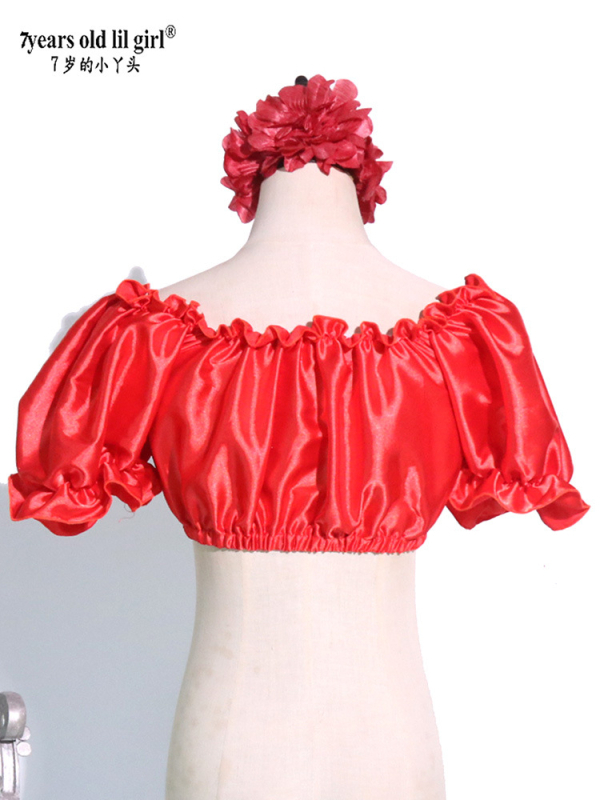Top za ples trbuha za djevojčice, s puff rukavima, mekan snow silk materijal