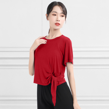 Женски топ за модерен танц – къс ръкав, странично връзване, Modal материя