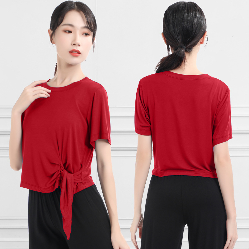 Женски топ за модерен танц – къс ръкав, странично връзване, Modal материя