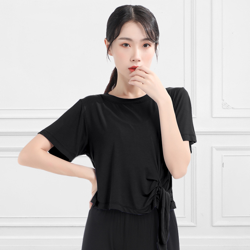 Женски топ за модерен танц – къс ръкав, странично връзване, Modal материя