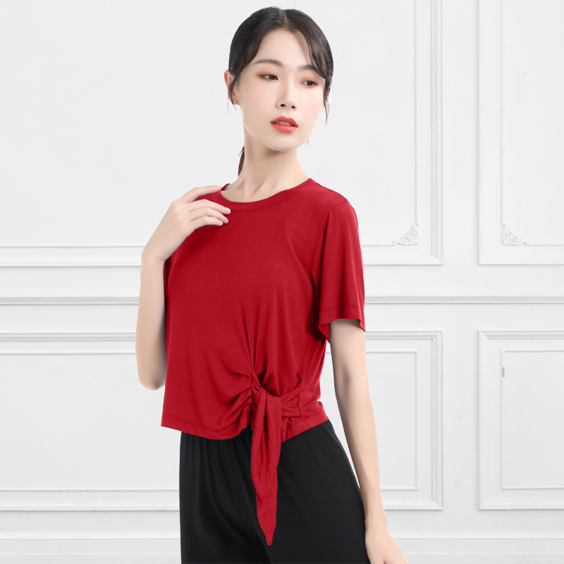 Женски топ за модерен танц – къс ръкав, странично връзване, Modal материя