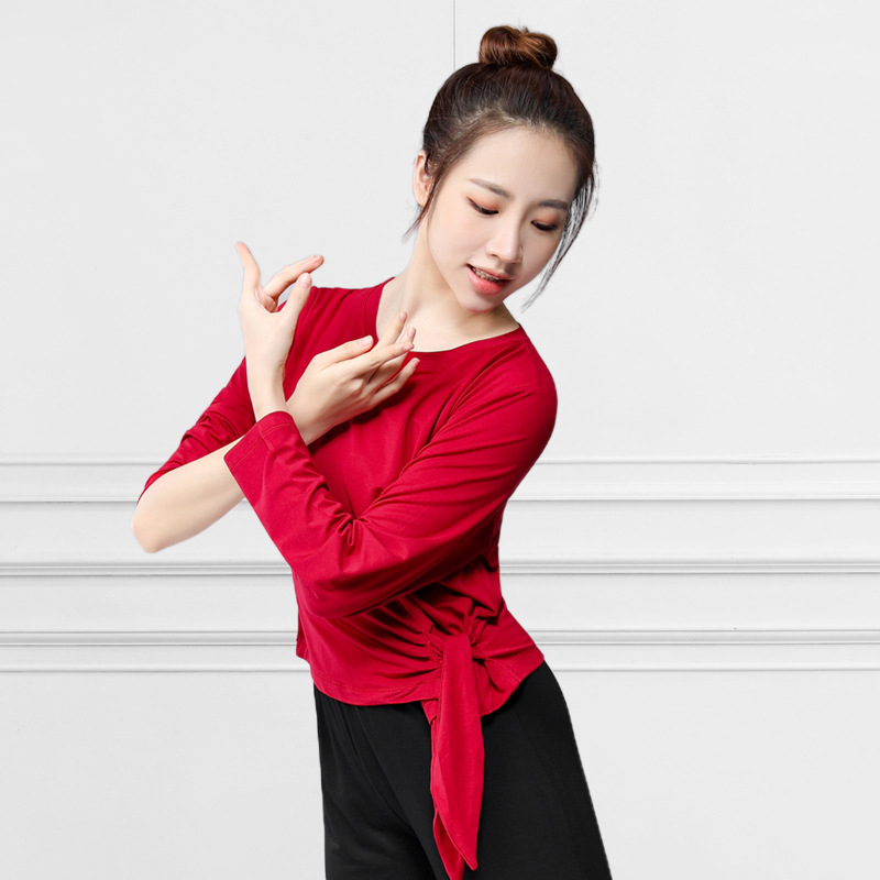 Женски топ за модерен танц – къс ръкав, странично връзване, Modal материя