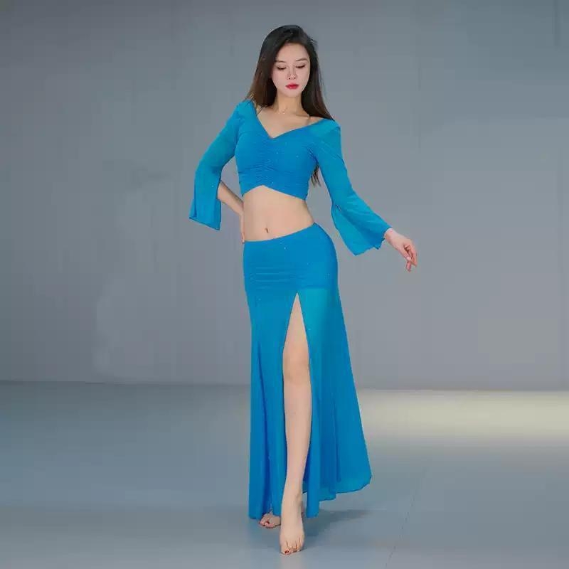 Nova kolekcija belly dance trening kompleta za četiri sezone, velika veličina, mrežasti materijal, suknja s prorezom za istočni ples