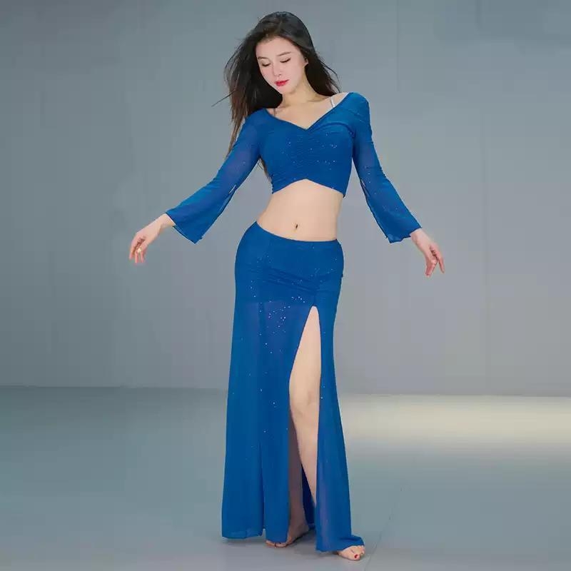 Nova kolekcija belly dance trening kompleta za četiri sezone, velika veličina, mrežasti materijal, suknja s prorezom za istočni ples