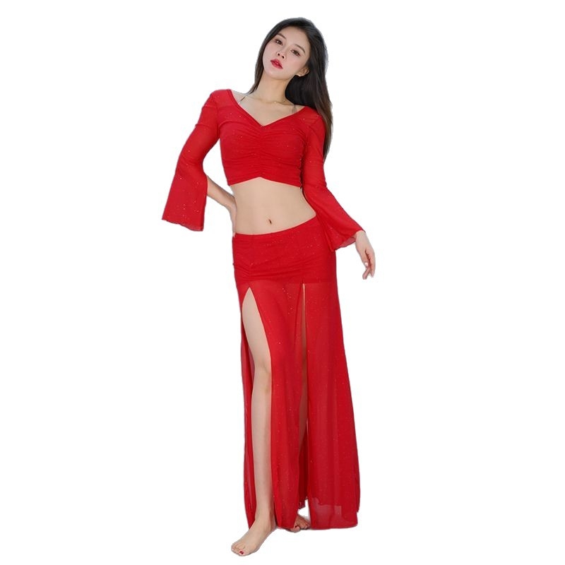 Nova kolekcija belly dance trening kompleta za četiri sezone, velika veličina, mrežasti materijal, suknja s prorezom za istočni ples