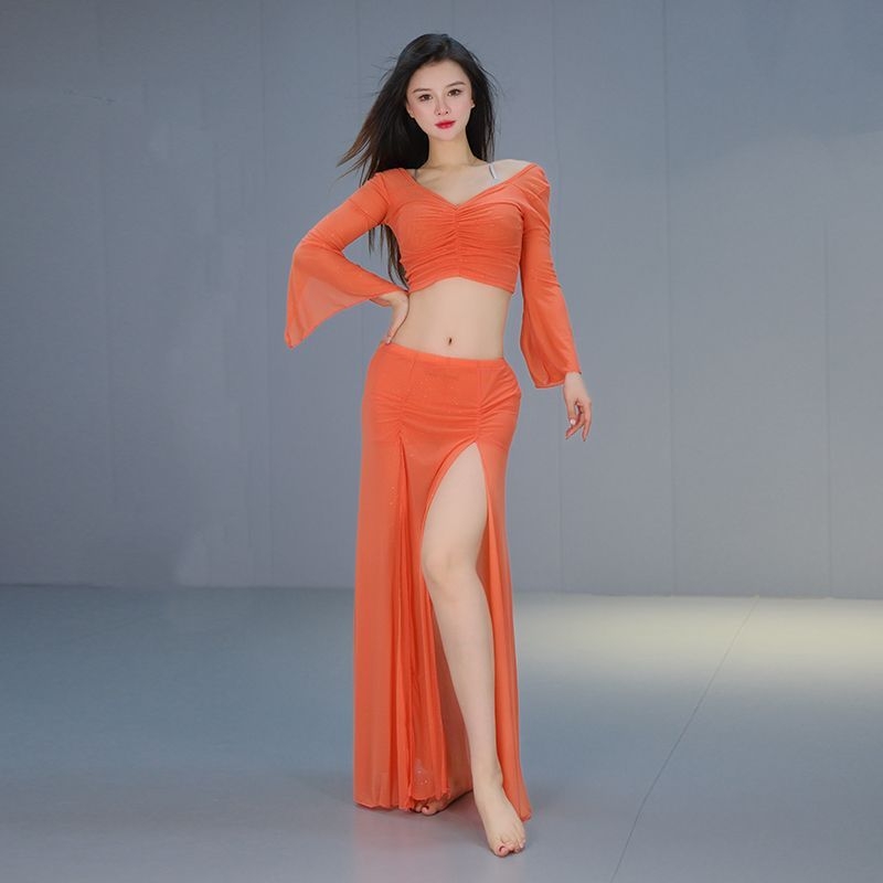 Nova kolekcija belly dance trening kompleta za četiri sezone, velika veličina, mrežasti materijal, suknja s prorezom za istočni ples