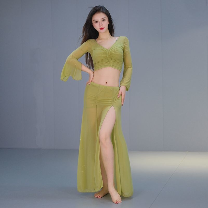 Nova kolekcija belly dance trening kompleta za četiri sezone, velika veličina, mrežasti materijal, suknja s prorezom za istočni ples