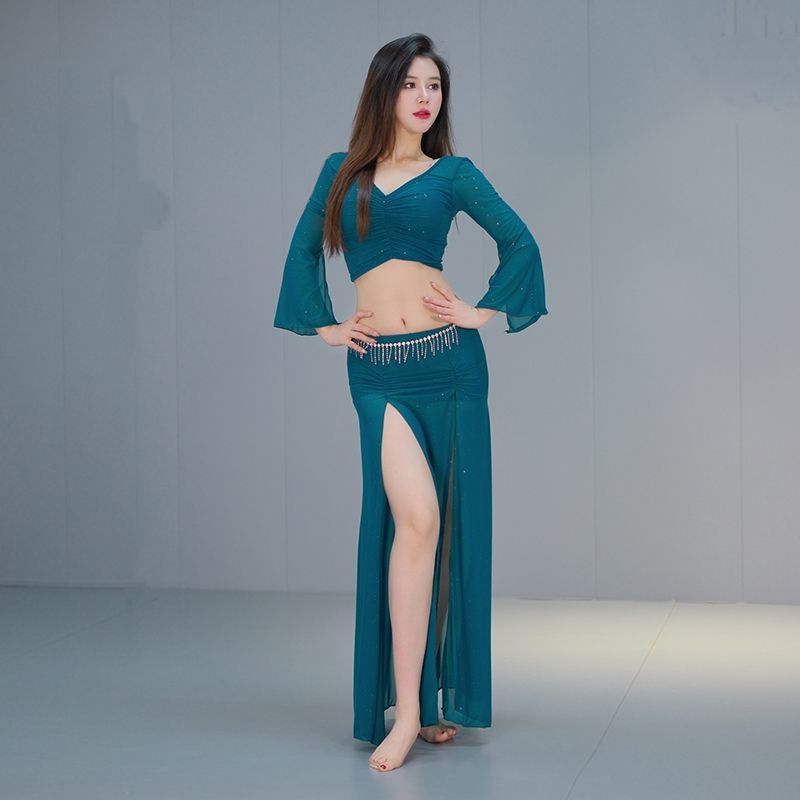Nova kolekcija belly dance trening kompleta za četiri sezone, velika veličina, mrežasti materijal, suknja s prorezom za istočni ples