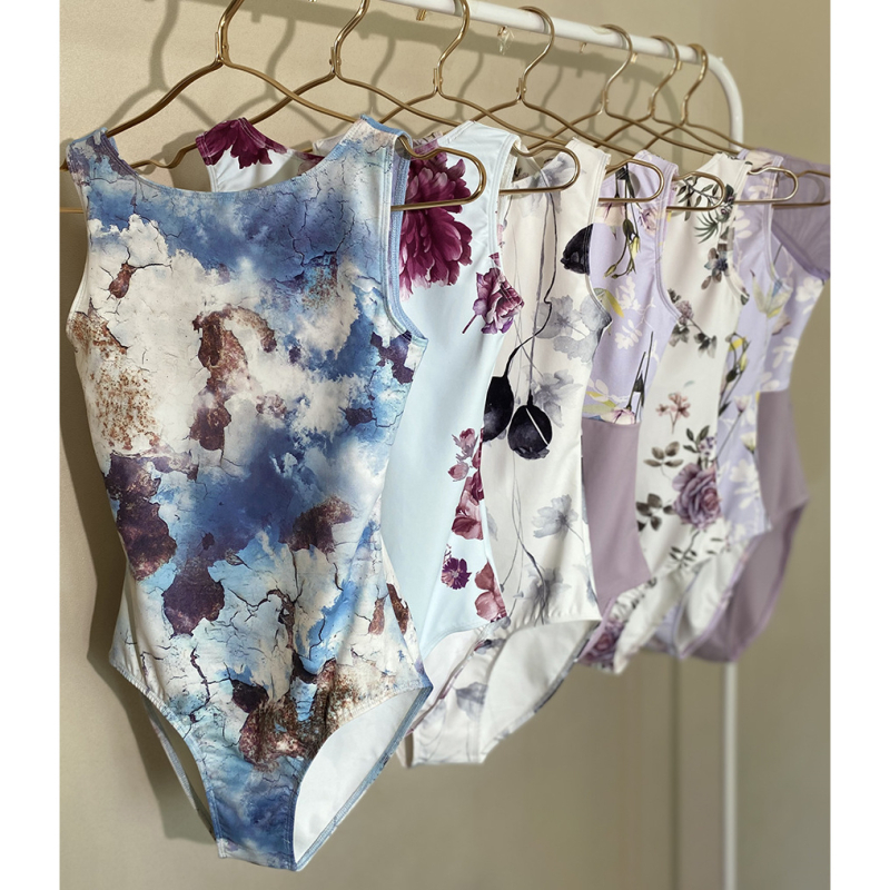 Bodysuit floral pentru femei – Balet, practică de dans, yoga, îmbrăcăminte de dans (Cod C038 • Poliester • Îmbrăcăminte de dans)