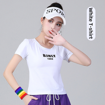 Odeća za square dance: kratke rukave T‑shirt s alfabetnim printom i trenirke; pamuk 94% s podstavom spandeksa 6%; za odrasle žene; pogodno za proljeće-ljeto-jesen; za square dance, hip-hop, belly dance