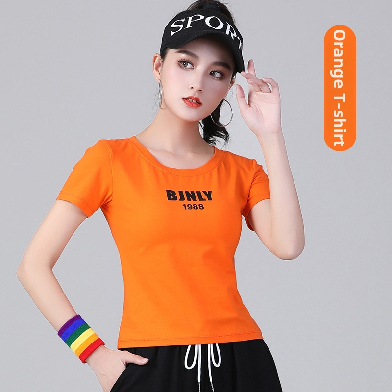 Odeća za square dance: kratke rukave T‑shirt s alfabetnim printom i trenirke; pamuk 94% s podstavom spandeksa 6%; za odrasle žene; pogodno za proljeće-ljeto-jesen; za square dance, hip-hop, belly dance