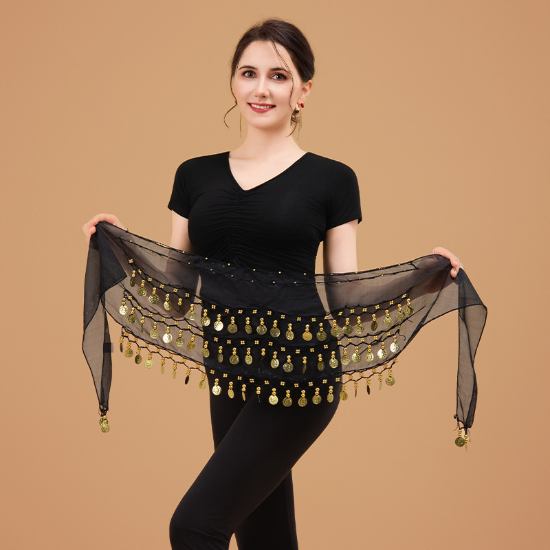 Lanac za struk za belly dance – trostruki sloj, 72 zlatnih novčića, metalni egzotični pojas za žene, duljina 135 cm