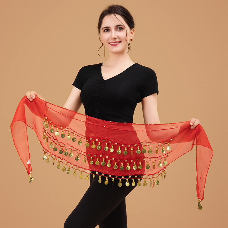 Lanac za struk za belly dance – trostruki sloj, 72 zlatnih novčića, metalni egzotični pojas za žene, duljina 135 cm
