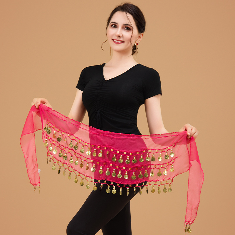Lanac za struk za belly dance – trostruki sloj, 72 zlatnih novčića, metalni egzotični pojas za žene, duljina 135 cm