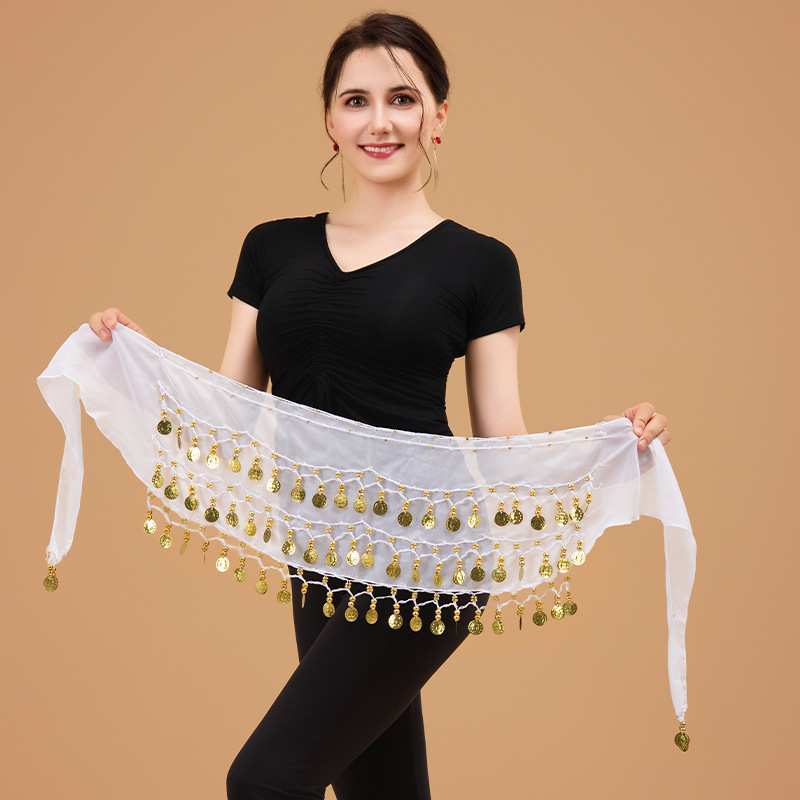 Lanac za struk za belly dance – trostruki sloj, 72 zlatnih novčića, metalni egzotični pojas za žene, duljina 135 cm