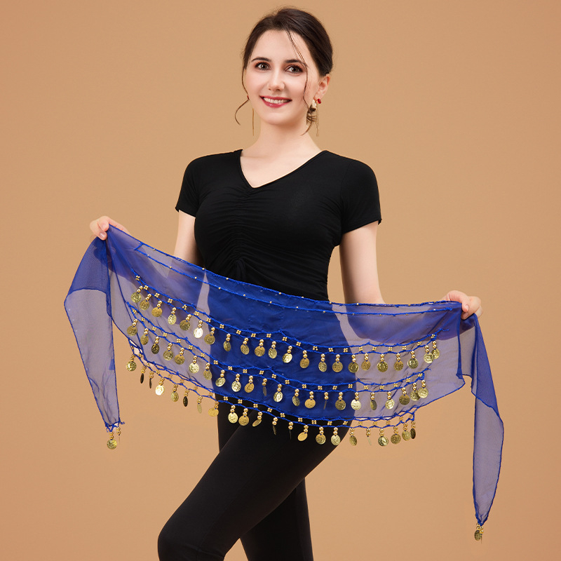 Lanac za struk za belly dance – trostruki sloj, 72 zlatnih novčića, metalni egzotični pojas za žene, duljina 135 cm