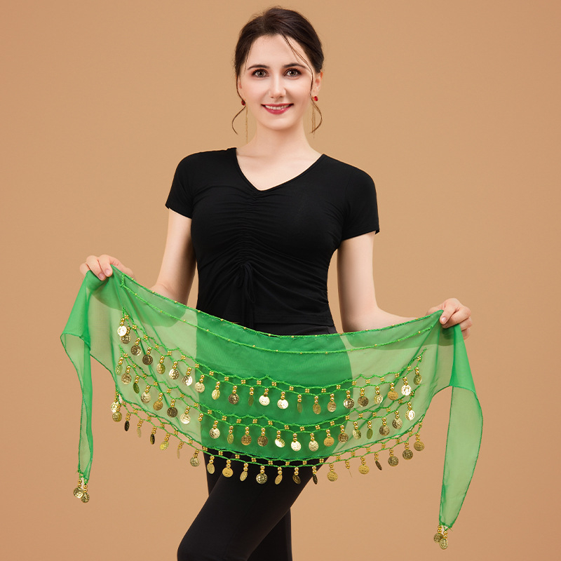 Lanac za struk za belly dance – trostruki sloj, 72 zlatnih novčića, metalni egzotični pojas za žene, duljina 135 cm