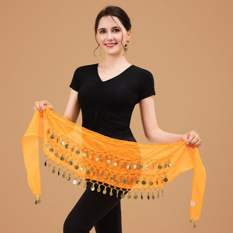 Lanac za struk za belly dance – trostruki sloj, 72 zlatnih novčića, metalni egzotični pojas za žene, duljina 135 cm