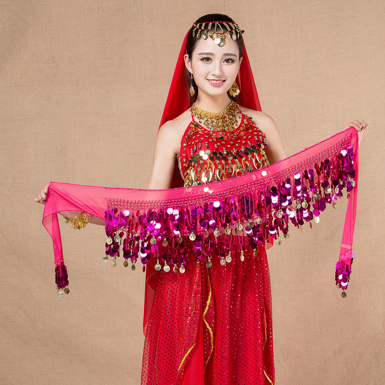 Kostim za Belly Dance s pajetnom pojasom i bakrenim novčićima, šifonski pojas s remenima, širina 2-4 cm, ručna izrada