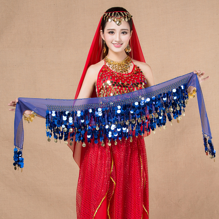 Kostim za Belly Dance s pajetnom pojasom i bakrenim novčićima, šifonski pojas s remenima, širina 2-4 cm, ručna izrada