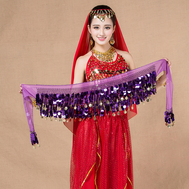 Kostim za Belly Dance s pajetnom pojasom i bakrenim novčićima, šifonski pojas s remenima, širina 2-4 cm, ručna izrada