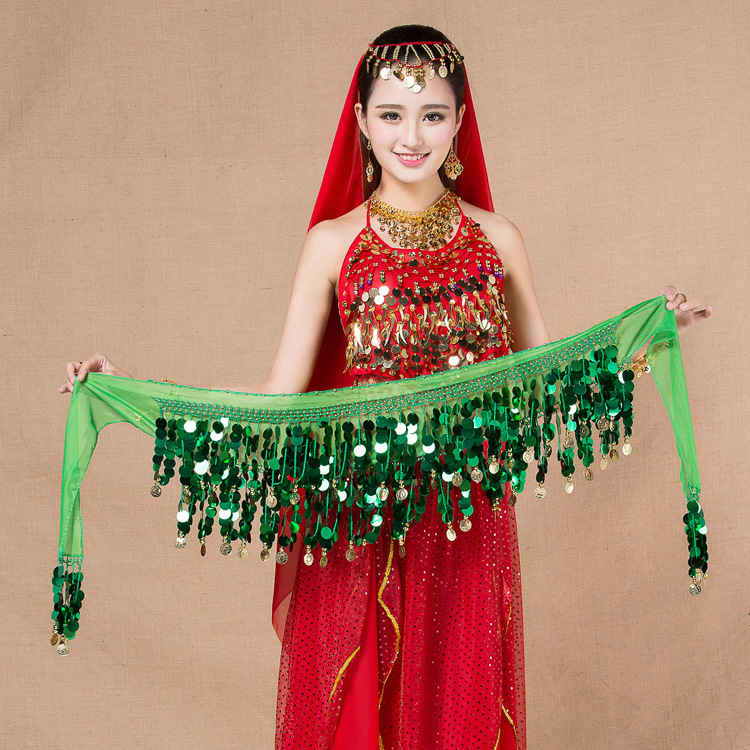 Kostim za Belly Dance s pajetnom pojasom i bakrenim novčićima, šifonski pojas s remenima, širina 2-4 cm, ručna izrada
