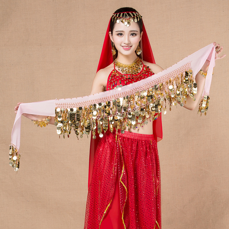 Kostim za Belly Dance s pajetnom pojasom i bakrenim novčićima, šifonski pojas s remenima, širina 2-4 cm, ručna izrada