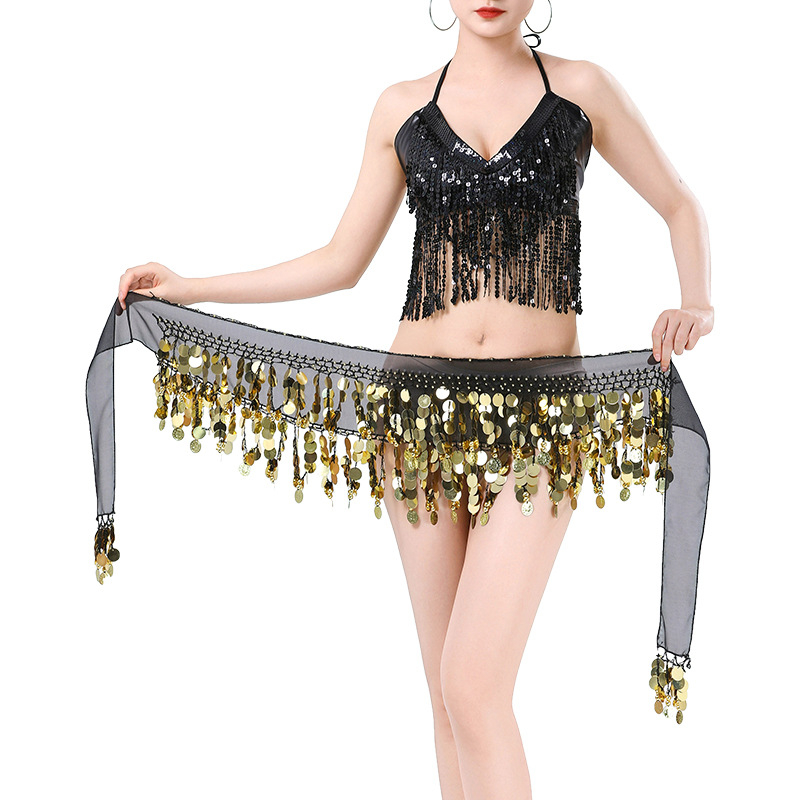 Kostim za Belly Dance s pajetnom pojasom i bakrenim novčićima, šifonski pojas s remenima, širina 2-4 cm, ručna izrada