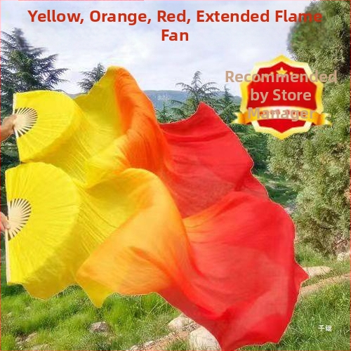 Garš zīda deju fans ar trīs krāsu gradienta liesmas motīvu koi, pieaugušajiem, vasaras 2021 izlaidums