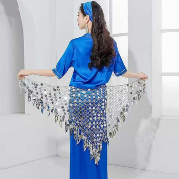 Costum de dans al burii cu eșarfă triunghiulară, lanț de talie și șal șold sirenă – poliester, compoziție principală 50–70% poliester, secundară 30–50% poliester, stil sexy urban, fără călcare