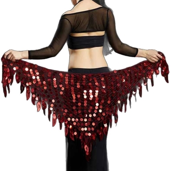 Costum de dans al burii cu eșarfă triunghiulară, lanț de talie și șal șold sirenă – poliester, compoziție principală 50–70% poliester, secundară 30–50% poliester, stil sexy urban, fără călcare