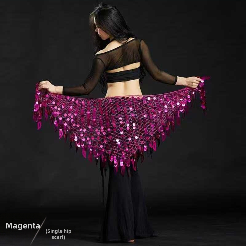 Costum de dans al burii cu eșarfă triunghiulară, lanț de talie și șal șold sirenă – poliester, compoziție principală 50–70% poliester, secundară 30–50% poliester, stil sexy urban, fără călcare