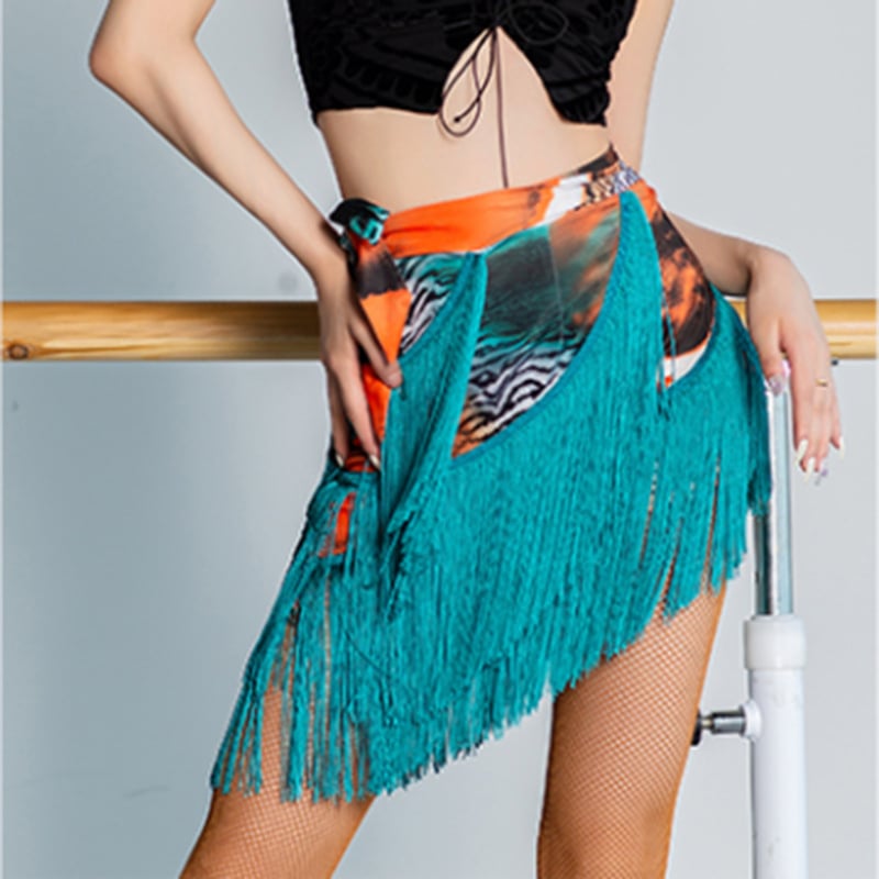 Latinska plesna suknja s resicama, cvjetni uzorak, Milk Silk tkanina s 90% Spandexa, podstava Milk Silk/Poliester, za odrasle žene
