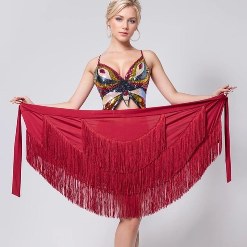 Latinska plesna suknja s resicama, cvjetni uzorak, Milk Silk tkanina s 90% Spandexa, podstava Milk Silk/Poliester, za odrasle žene