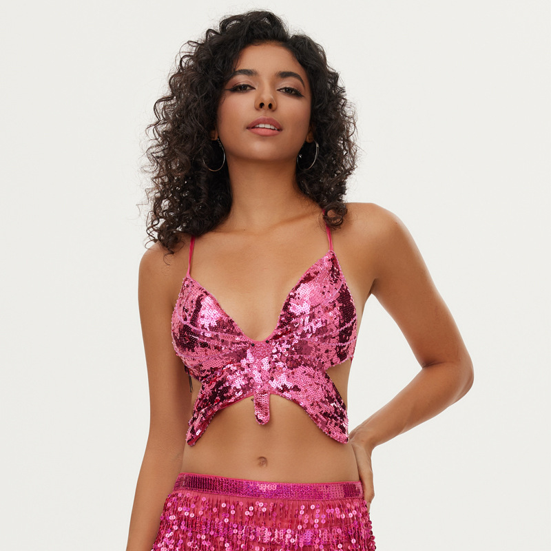 MRJWOH Belly Dance top sa šljokicama — Ženski scenski kostim, poliester, ljeto 2025